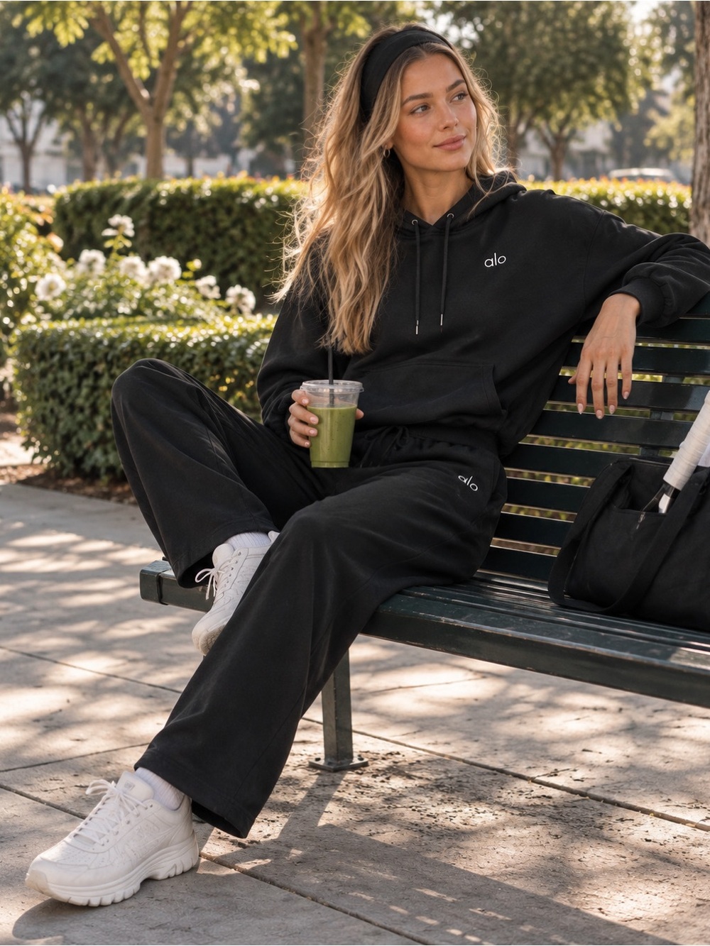 Alo Yoga Accolade Black Hoodie & Straight Leg Sweatpant Matching Set Size S NWT